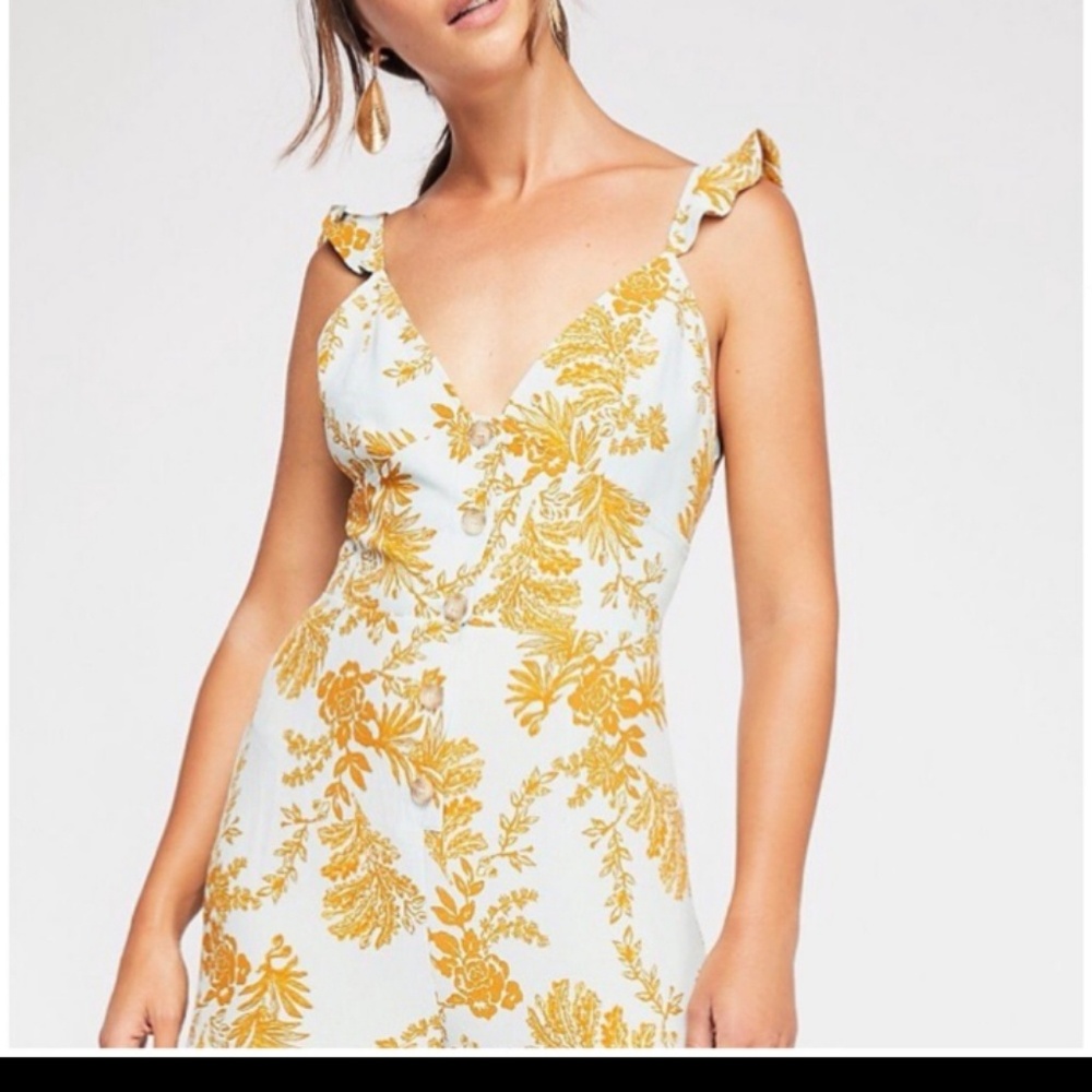 Free People White and Gold Floral Jumpsuit - Picture 3 of 6